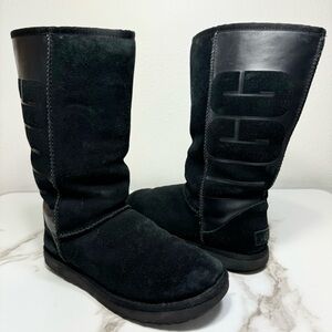 UGG Classic Tall Big Logo Embossed Black Suede Rubber Women’s Winter Boots, 8